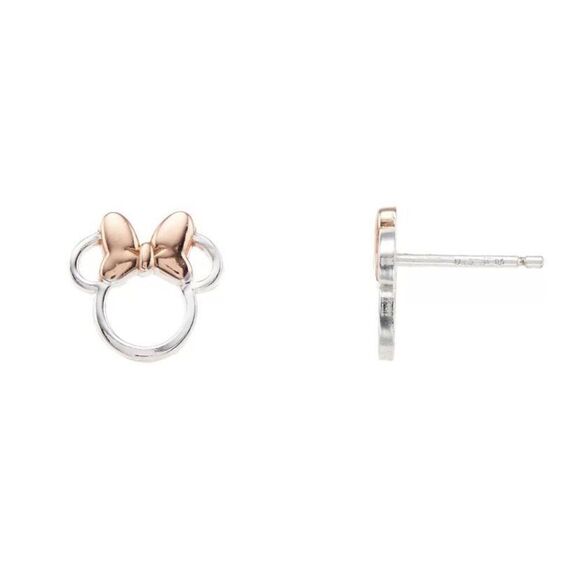 NWT Minnie Mouse Silver Plated Rose Gold Bow Silhouette Stud Earrings ￼￼￼ - Picture 4 of 6